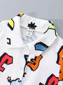 SHEIN Young Boy Letter Graphic Shirt & Shorts & Hat - White - View 4