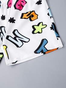 SHEIN Young Boy Letter Graphic Shirt & Shorts & Hat - White - View 5