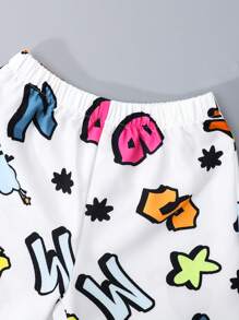 SHEIN Young Boy Letter Graphic Shirt & Shorts & Hat - White - View 6