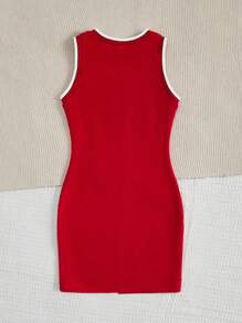 SHEIN Young Girl Letter Graphic Two Tone Tank Dress - Red and White - View 2