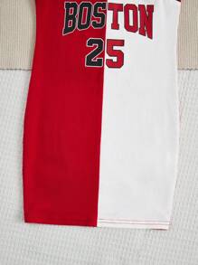 SHEIN Young Girl Letter Graphic Two Tone Tank Dress - Red and White - View 3