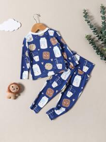 Đứa bé trai Đồ họa Hoạt hình Vừa Khít Bộ PJ - Màu xanh lam - Xem 2