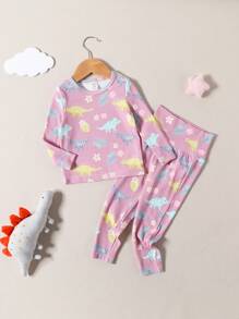 Bộ đồ ngủ cho bé Hoa Khủng long - Hồng - Xem 1