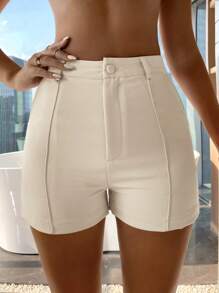 RueChic High Waist Zipper Fly Shorts - Apricot - View 1