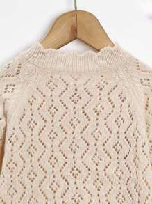 SHEIN Toddler Girls Raglan Sleeve Scallop Trim Pointelle Knit Cardigan - Apricot - View 3