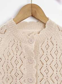 SHEIN Toddler Girls Raglan Sleeve Scallop Trim Pointelle Knit Cardigan - Apricot - View 4