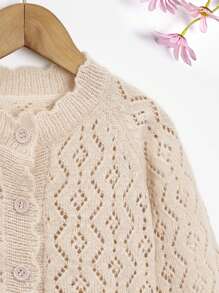 SHEIN Toddler Girls Raglan Sleeve Scallop Trim Pointelle Knit Cardigan - Apricot - View 5