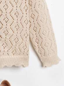 SHEIN Toddler Girls Raglan Sleeve Scallop Trim Pointelle Knit Cardigan - Apricot - View 6