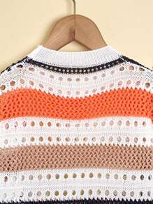 SHEIN Girls Colour Block Drop Shoulder Open Knit Jumper - Multicolor - View 3