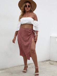 SHEIN LUNE Váy Plus Size Thắt nút Trọn gói Họa tiết hoa Boho - Màu Đỏ Sâu - Xem 5