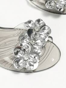 Women Flat Jelly Rhinestone Peep-Toe Sandals - Silver - View 2