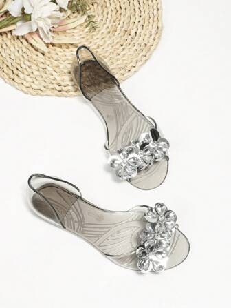Women Flat Jelly Rhinestone Peep-Toe Sandals