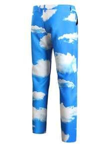 Men Cloud Print Suit Trousers - Blue and White - View 2