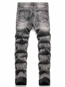 男士破洞磨边漂白洗水牛仔裤 - 灰色 - 查看 2