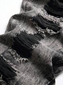 男士破洞磨边漂白洗水牛仔裤 - 灰色 - 查看 5