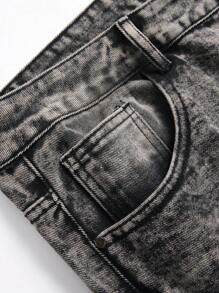 男士破洞磨边漂白洗水牛仔裤 - 灰色 - 查看 8