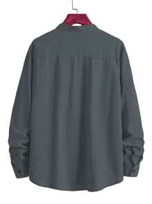 NITAGUT Men Half Button Pocket Patched Shirt - Dark Grey - View 2