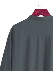 NITAGUT Men Half Button Pocket Patched Shirt - Dark Grey - View 3