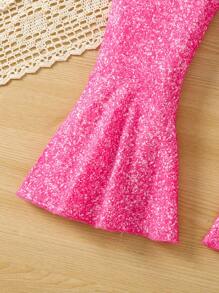 SHEIN Toddler Girls Allover Print Flare Leg Trousers - Hot Pink - View 4