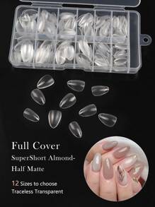 240入組短形杏仁形透明假指甲按壓式指甲油，美甲用品 - 無色 - 查看 2