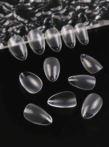 240入組短形杏仁形透明假指甲按壓式指甲油，美甲用品 - 無色 - 查看 3