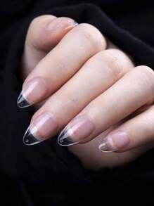 240入組短形杏仁形透明假指甲按壓式指甲油，美甲用品 - 無色 - 查看 4