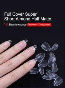 240入組短形杏仁形透明假指甲按壓式指甲油，美甲用品 - 無色 - 查看 7