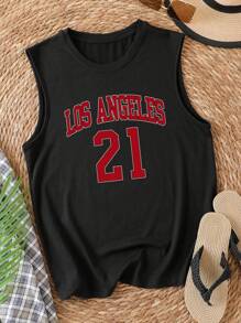 INAWLY 字母圖案背心上衣 - 黑色 - 查看 1