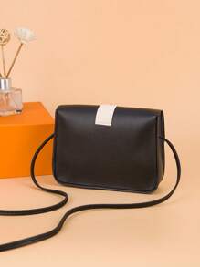 女孩迷你拼色珍珠手拿包，多功能PU手機肩背包 - 黑色 - 查看 3