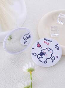 兔子印花折叠镜、化妆、便宜、房间装饰、梳妆台、旅行、卧室、化妆配件、镜子、梳妆镜、迷你镜、小镜子、小镜子、手镜 - 彩色 - 查看 1