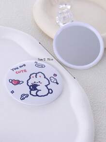 兔子印花折叠镜、化妆、便宜、房间装饰、梳妆台、旅行、卧室、化妆配件、镜子、梳妆镜、迷你镜、小镜子、小镜子、手镜 - 彩色 - 查看 3