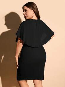 SHEIN LUNE Đầm Plus Size Xù màu trơn Thanh lịch - màu đen - Xem 4