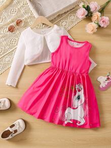 Cô Gái Trẻ Hoạt hình Thời gian rảnh rỗi Dễ thương Kỳ lân Ngắn tay Vòng cổ Áo thun Và Bộ quần short , Mùa hè - Nhiều màu - Xem 1