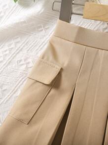 SHEIN Genkimix Kids 年輕女孩百摺裙，學院與城市風格，時尚且舒適，適合秋季、春季和夏季，適用於4-7歲女孩，非常適合外出、學校、家庭和度假 - 卡其色 - 查看 4