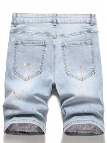Manfinity Nam Quần short Denim Bông In Splash Ink Rách - Rửa nhẹ - Xem 2