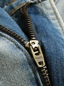 Manfinity Quần Short Denim Nam Túi Bị tách Denim mùa giặt Ngọn lửa - Rửa nhẹ - Xem 6