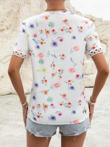 SHEIN VCAY 印花拼接水溶蕾絲襯衫 - 白色 - 查看 2