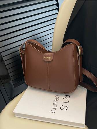 Bolso hobo con diseño de parche de letra pequeño cremallera minimalista