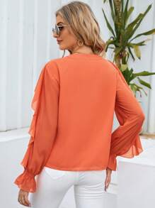 SHEIN Privé Áo sơ mi nữ Xù Nút phía trước màu trơn Giải trí - trái cam - Xem 2