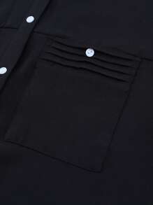 Solid Button Front Shirt - Black - View 5