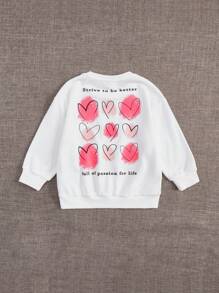 SHEIN Toddler Girls Heart & Slogan Graphic Sweatshirt - White - View 4