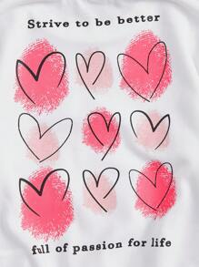 SHEIN Toddler Girls Heart & Slogan Graphic Sweatshirt - White - View 3