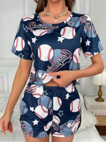 Bộ đồ ngủ Nữ Hình học Lá thư - Màu xanh lam - Xem 5