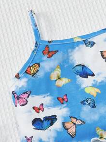 SHEIN Leap Crew Cô Gái Trẻ In bướm Bộ Áo Cami & Quần shorts PJ - Nhiều màu - Xem 3