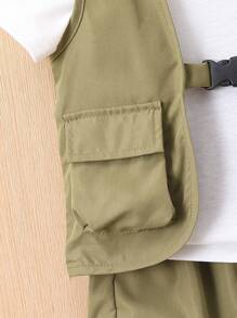 Baby Boy Solid Tee & Flap Pocket Vest Jacket & Trousers Set - Multicolor - View 4