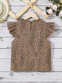 SHEIN Leap Crew Tween Girl Dalmatian Print Ruffle Trim Keyhole Back Blouse - Multicolor - View 2