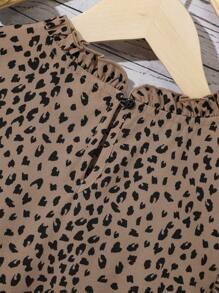 SHEIN Leap Crew Tween Girl Dalmatian Print Ruffle Trim Keyhole Back Blouse - Multicolor - View 5