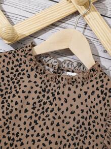 SHEIN Leap Crew Tween Girl Dalmatian Print Ruffle Trim Keyhole Back Blouse - Multicolor - View 6