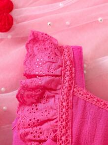 嬰兒網眼刺繡荷葉邊腰帶連身短褲 - 玫紅色 - 查看 3