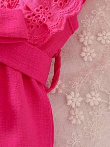 嬰兒網眼刺繡荷葉邊腰帶連身短褲 - 玫紅色 - 查看 6